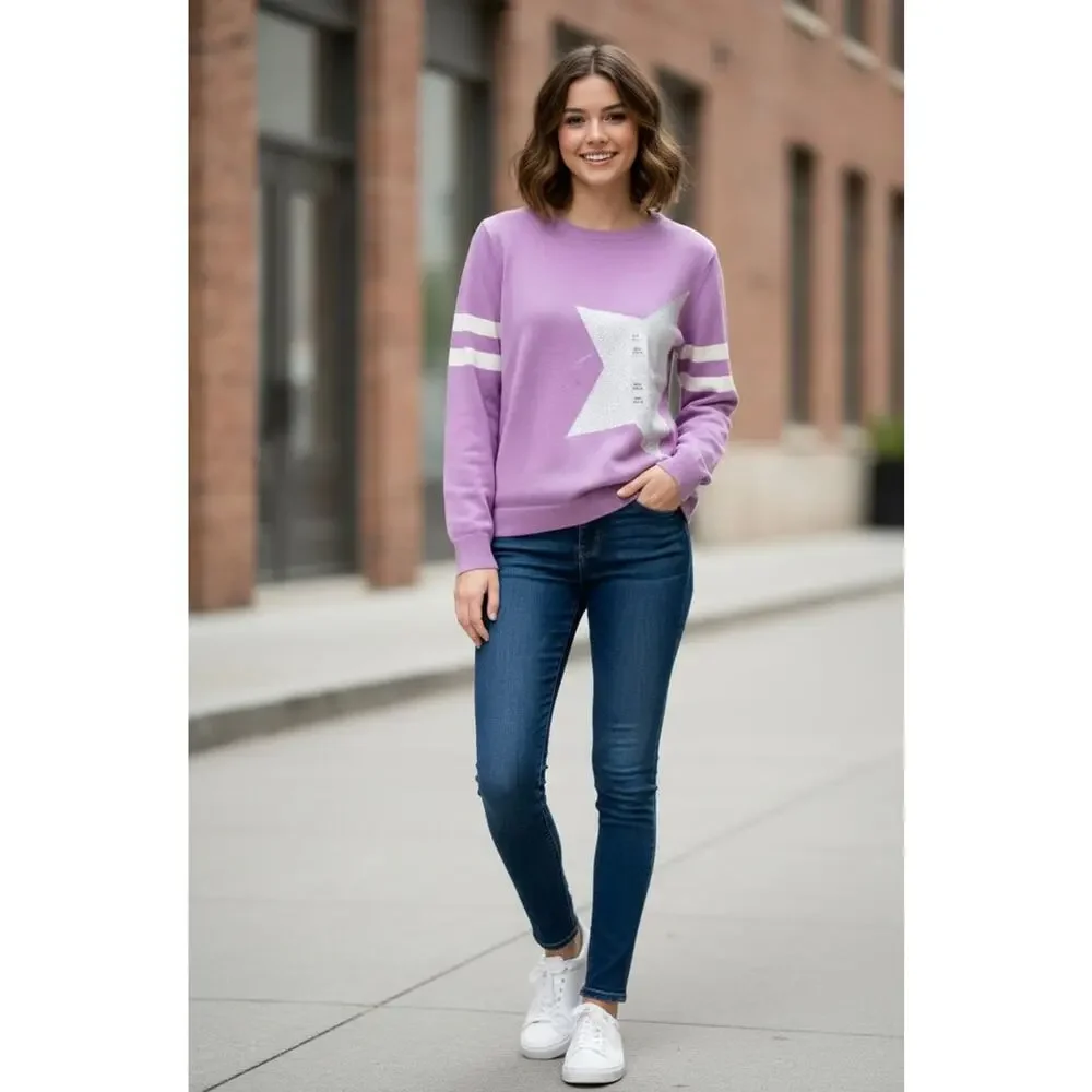 NWT❤️Gap Kids Relaxed purple star Cable-Knit Sweater szXXL(14-16)